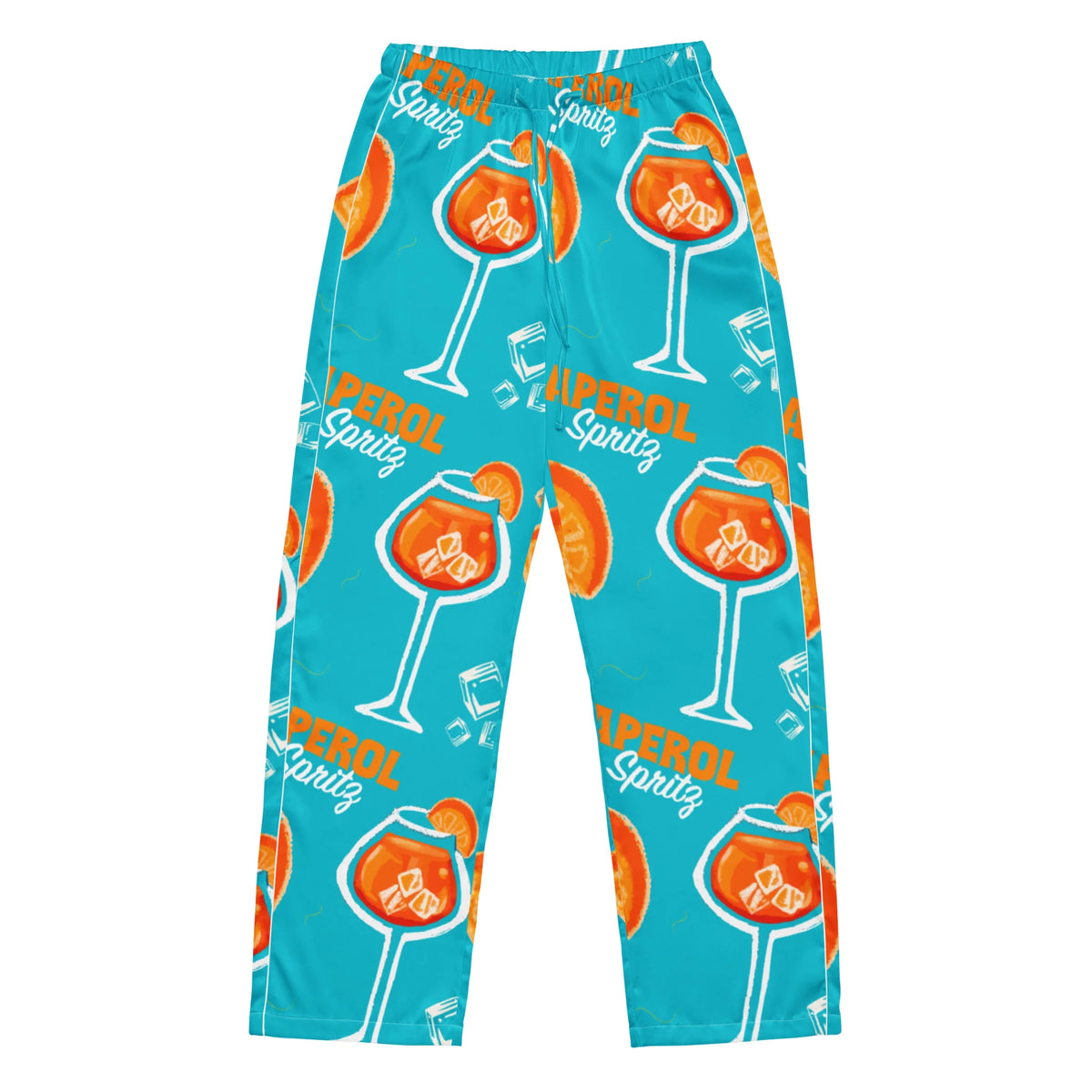 Aperol Spritz Inspired Turquoise Women's Satin Pajama Set | Button-Up Shirt & Pants | Cocktail Print Loungewear Set | Brunch Gift