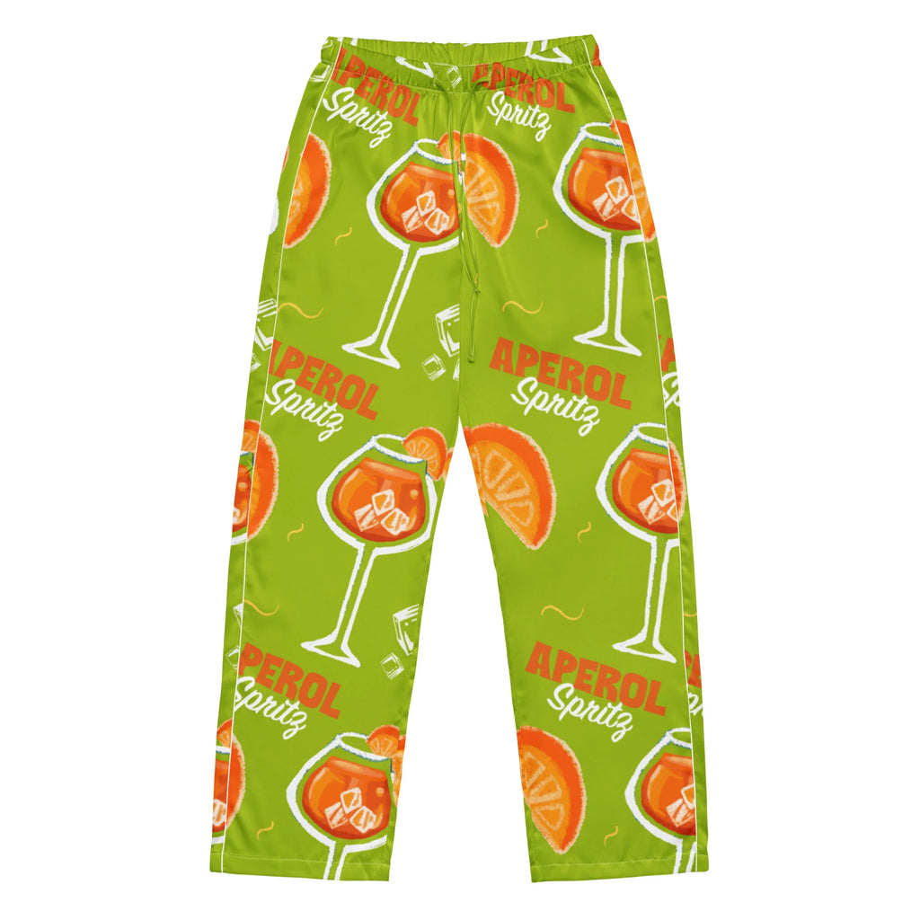 Aperol Spritz Inspired Lime Green Women's Satin Pajama Set | Button-Up Shirt & Pants | Cocktail Print Loungewear | Brunch Gift