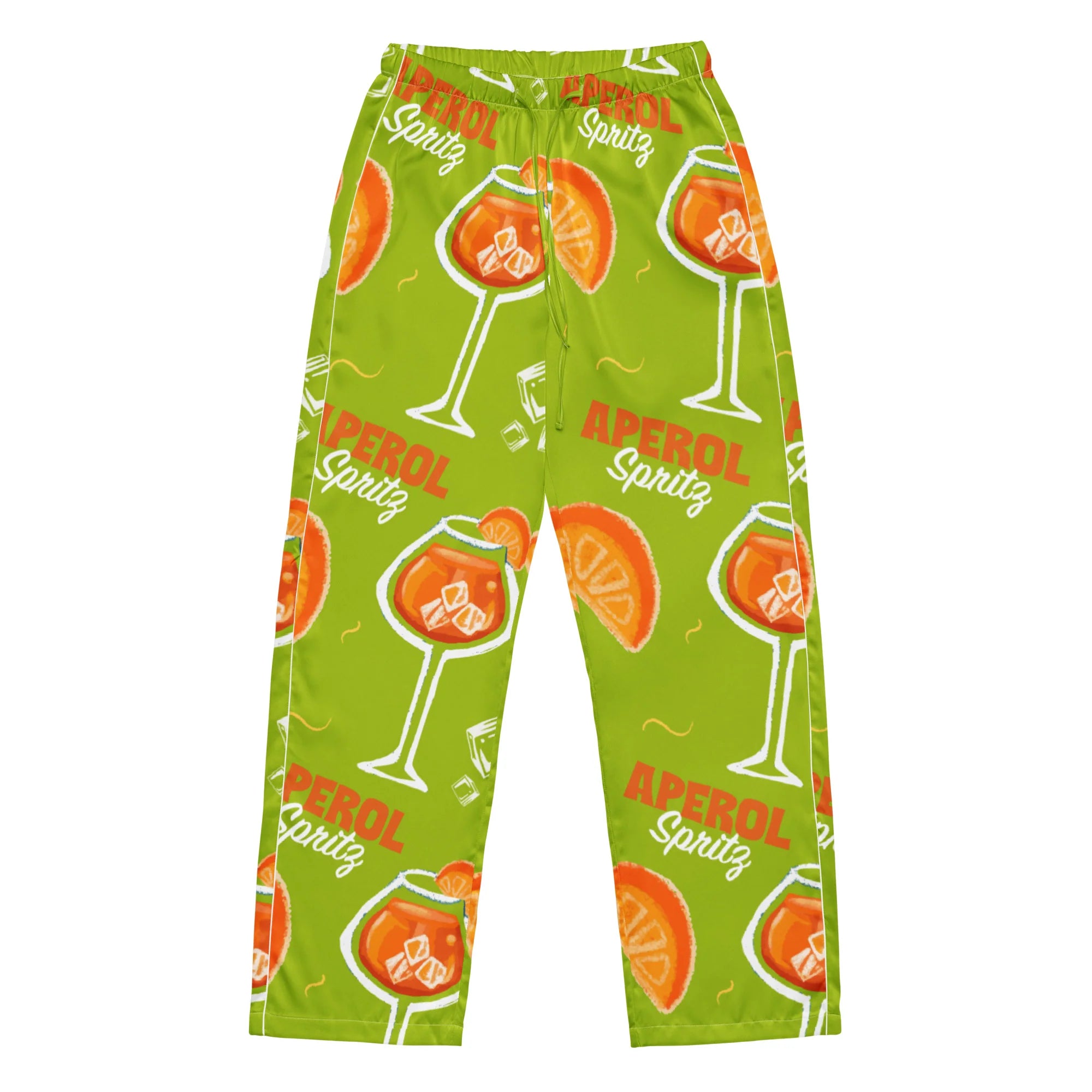 Aperol Spritz Inspired Lime Green Women's Satin Pajama Set | Button-Up Shirt & Pants | Cocktail Print Loungewear | Brunch Gift