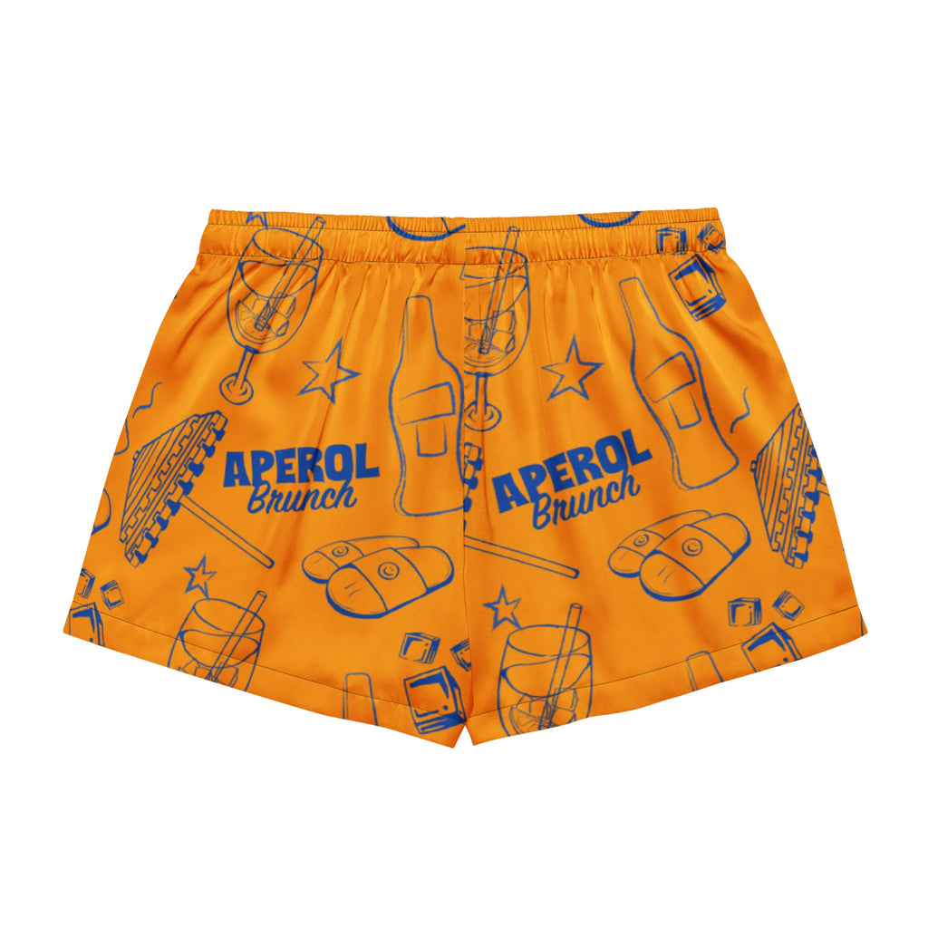 Brunch Spritz Orange Women's Satin Pajama Set | Button-Up Shirt & Shorts | Citrus Cocktail Print Loungewear | Brunch Lover Gift