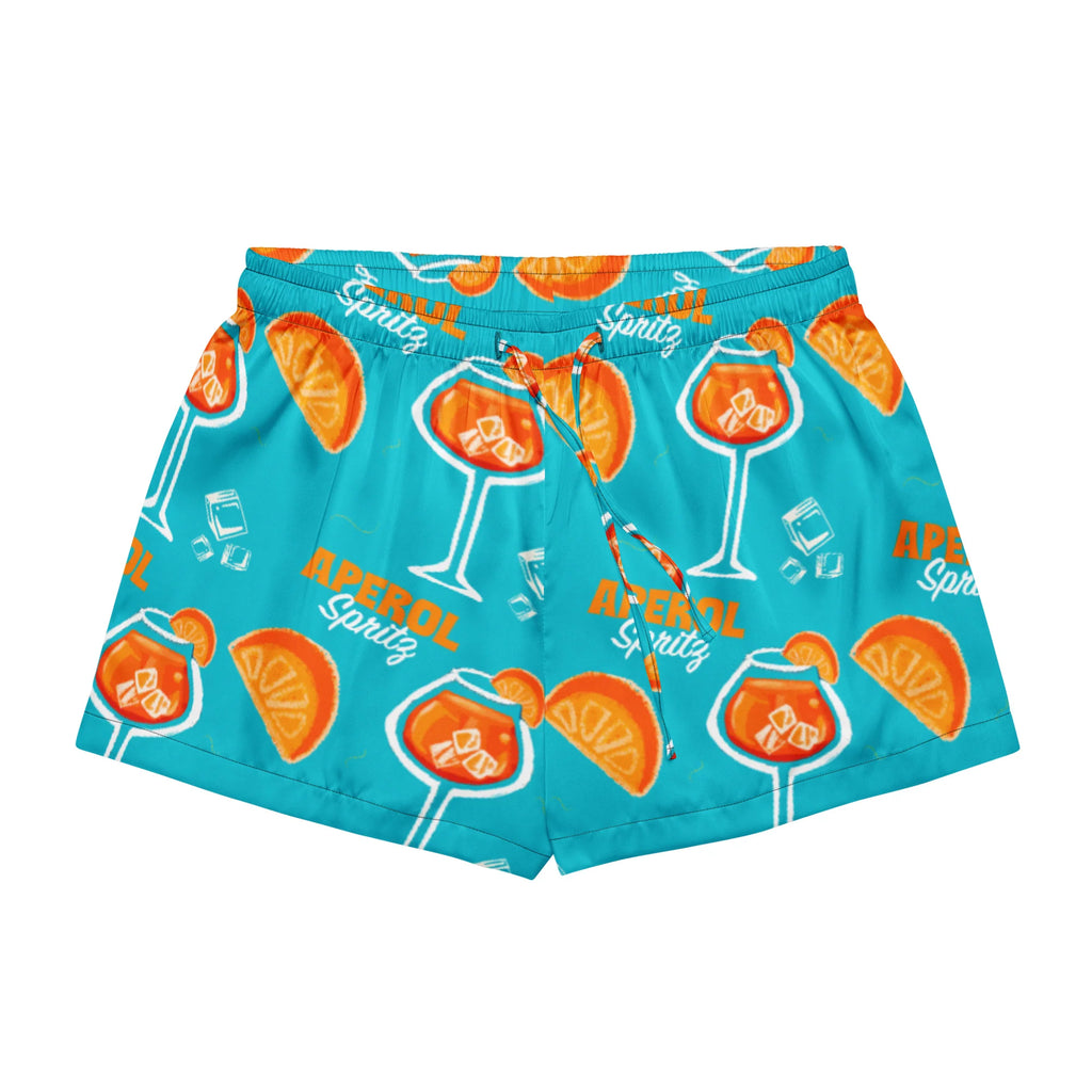 Aperol Spritz Inspired Turquoise Women's Satin Pajama Set | Button-Up Shirt & Shorts | Cocktail Print Loungewear | Brunch Gift
