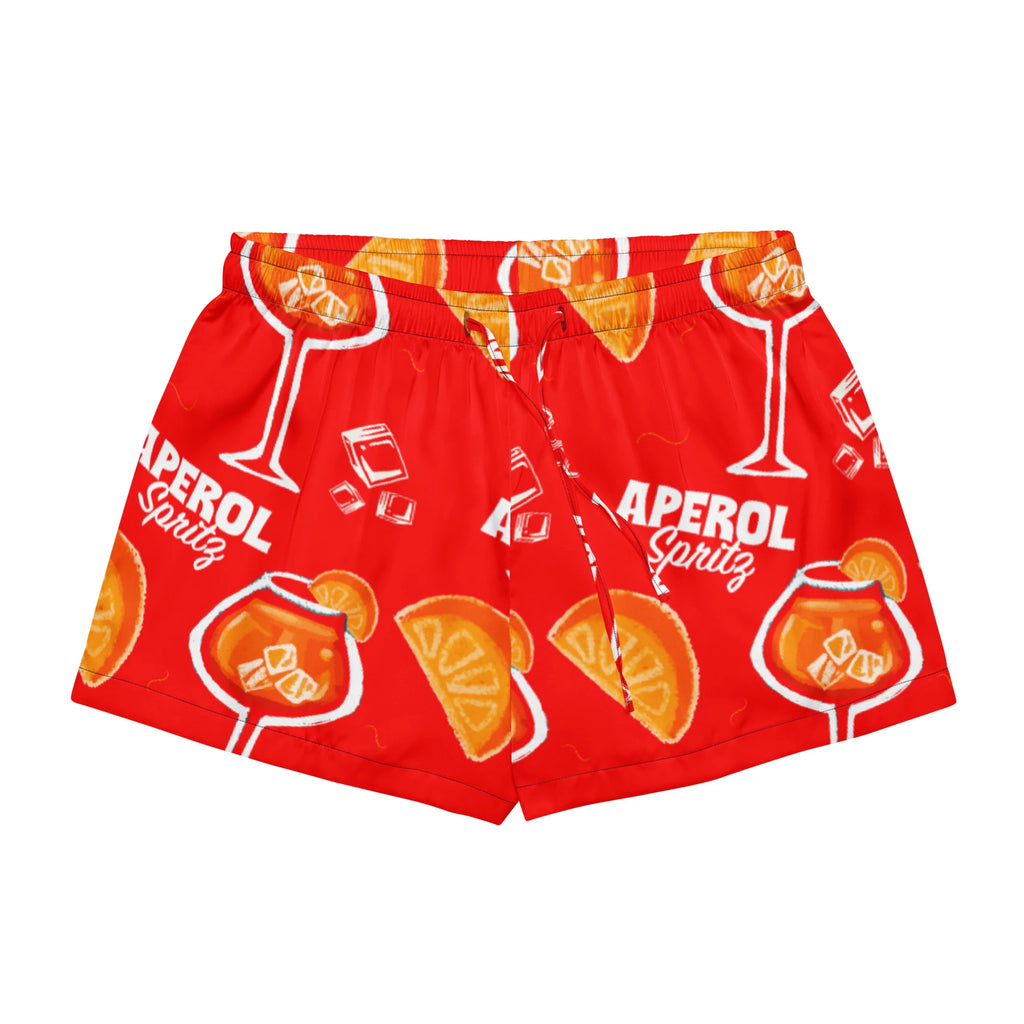 Aperol Spritz Inspired Red Women's Satin Pajama Set | Button-Up Shirt & Shorts | Cocktail Print Loungewear | Brunch Gift