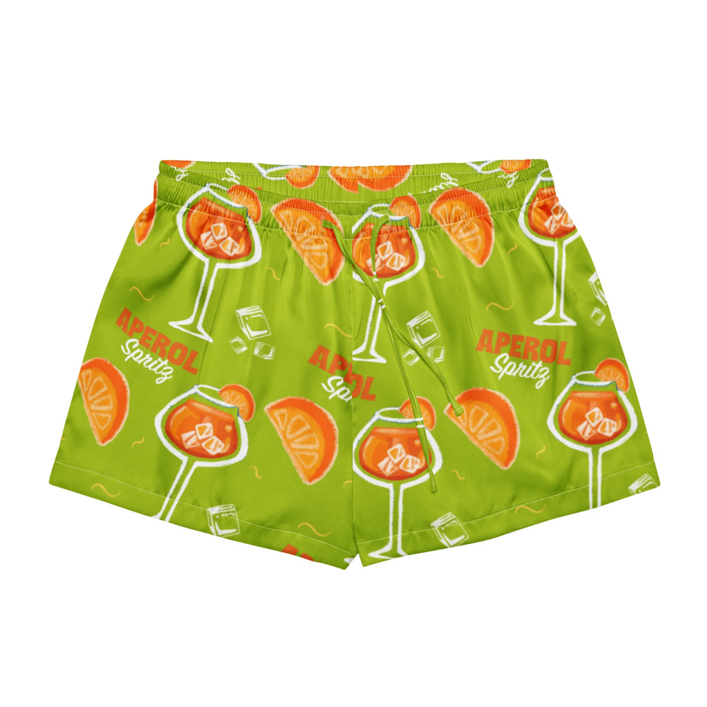 Aperol Spritz Inspired Lime Green Women's Satin Pajama Set | Button-Up Shirt & Shorts | Cocktail Print Loungewear | Brunch Gift
