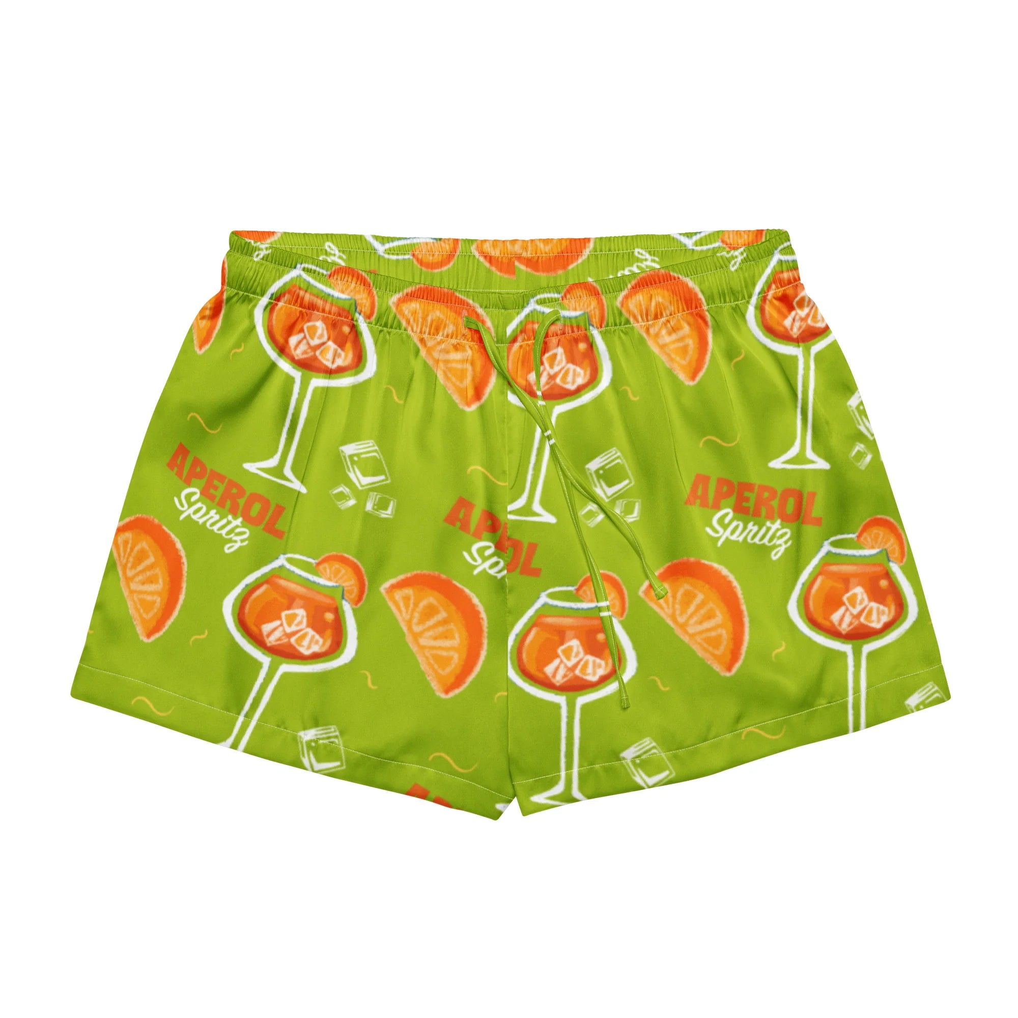 Aperol Spritz Inspired Lime Green Women's Satin Pajama Set | Button-Up Shirt & Shorts | Cocktail Print Loungewear | Brunch Gift