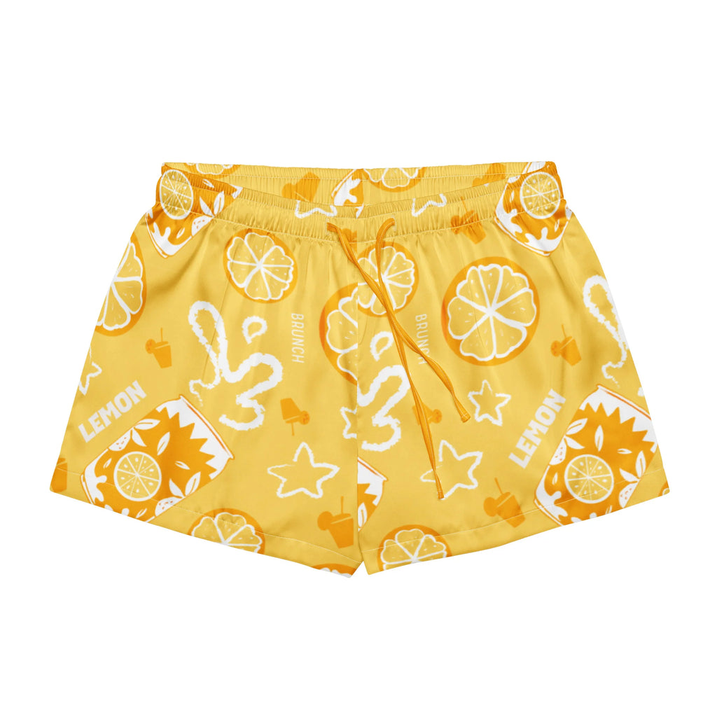 Yellow Lemon Brunch Women's Pajama Set | Button-Up Shirt & Shorts | Citrus Fruit Print Loungewear | Girls Trip & Brunch Gift