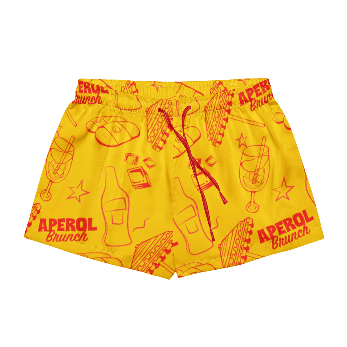 Brunch Spritz Yellow Women's Satin Pajama Set | Button-Up Shirt & Shorts | Citrus Cocktail Print Loungewear | Brunch Lover Gift