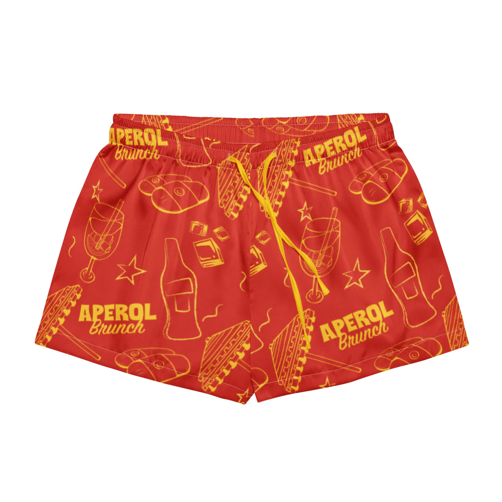 Brunch Spritz Red Women's Satin Pajama Set | Button-Up Shirt & Shorts | Citrus Cocktail Print Loungewear | Brunch Lover Gift