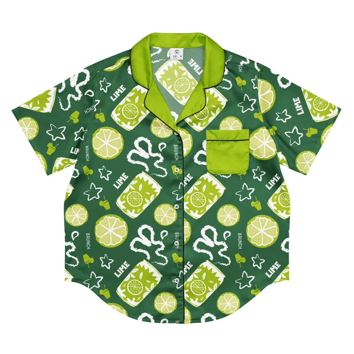 Lime Green Brunch Women's Pajama Set | Button-Up Shirt & Shorts | Citrus Fruit Print Loungewear | Girls Trip & Brunch Gift