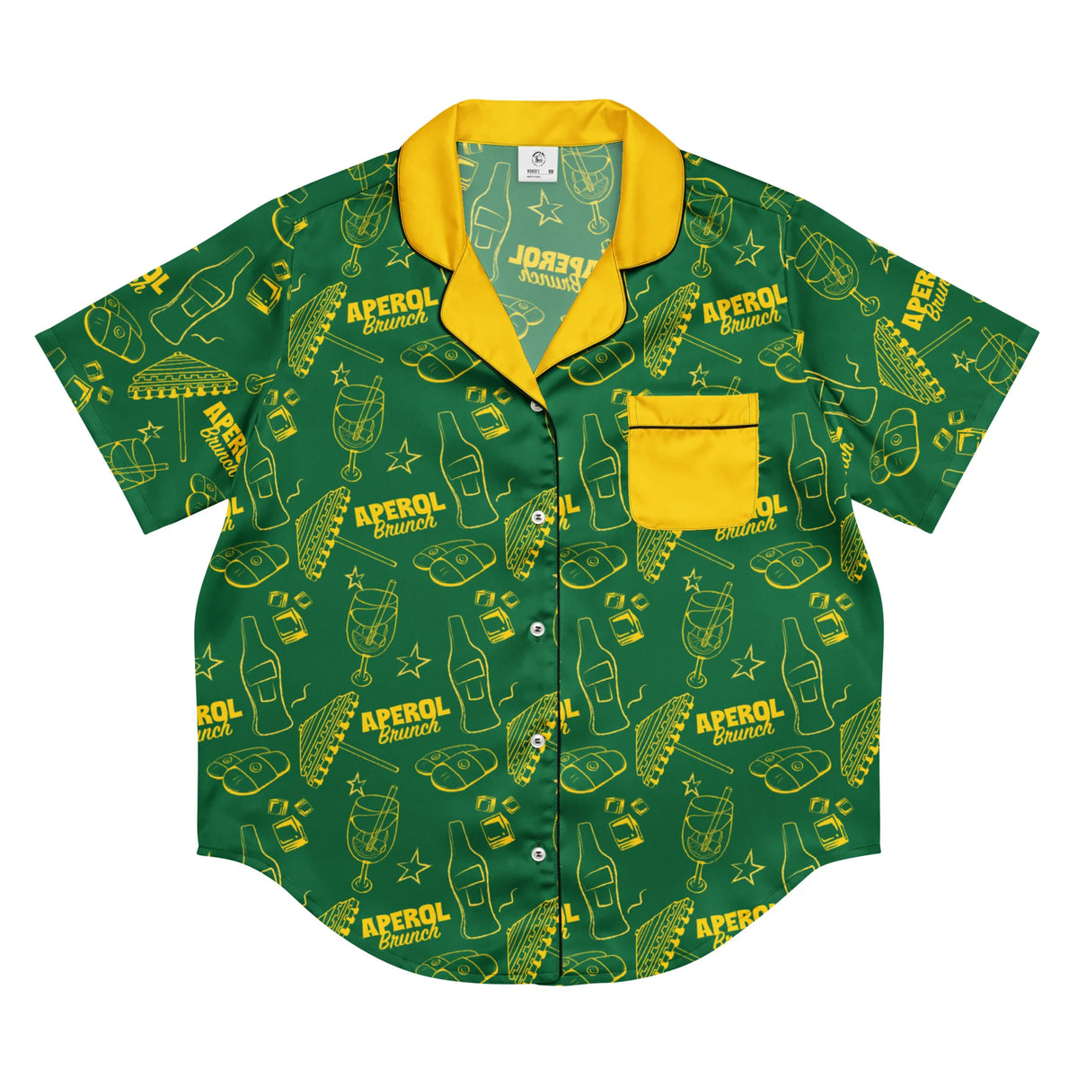 Brunch Spritz Green Women's Satin Pajama Set | Button-Up Shirt & Shorts | Citrus Cocktail Print Loungewear | Brunch Lover Gift