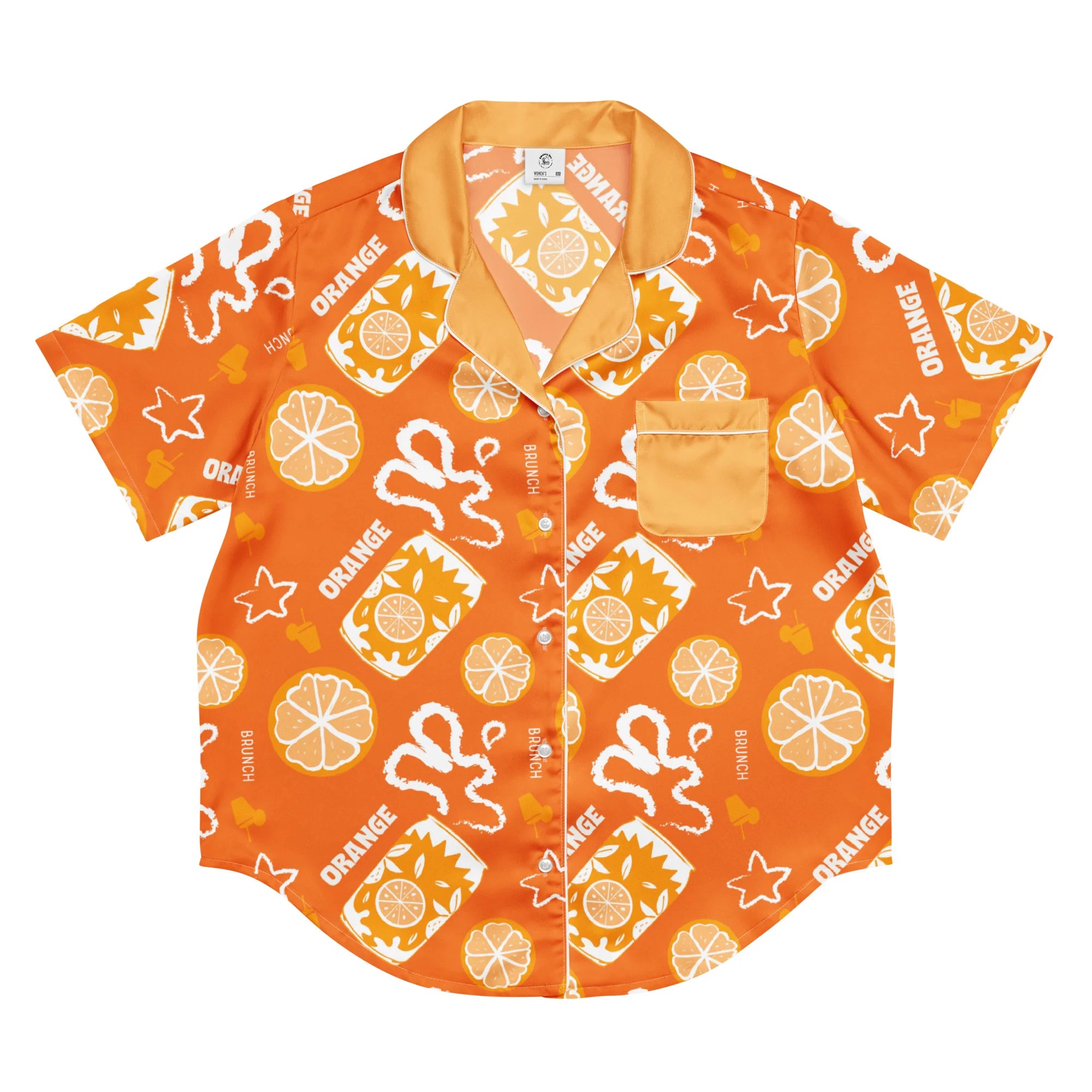 Orange Brunch Women's Pajama Set | Button-Up Shirt & Pants | Citrus Fruit Print Loungewear | Girls Trip & Brunch Gift