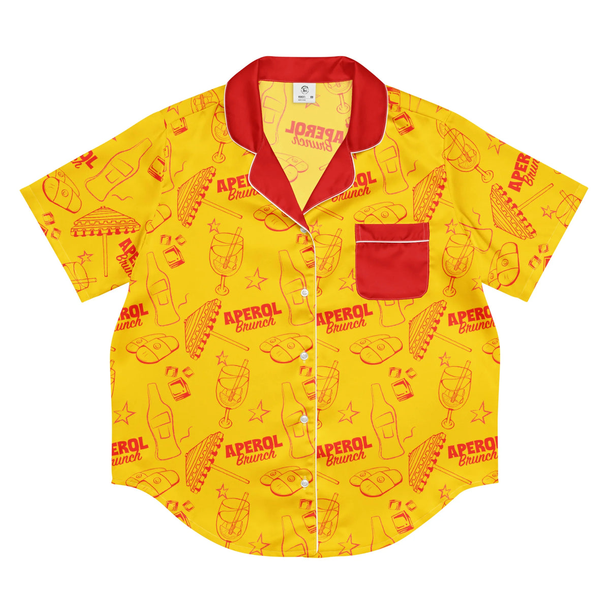 Brunch Spritz Yellow Women's Satin Pajama Set | Button-Up Shirt & Shorts | Citrus Cocktail Print Loungewear | Brunch Lover Gift