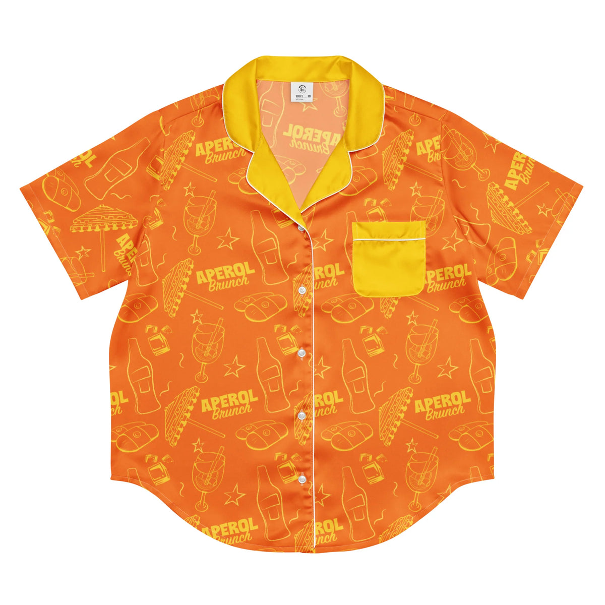 Brunch Spritz Orange Women's Satin Pajama Set | Button-Up Shirt & Shorts | Citrus Cocktail Print Loungewear | Brunch Lover Gift