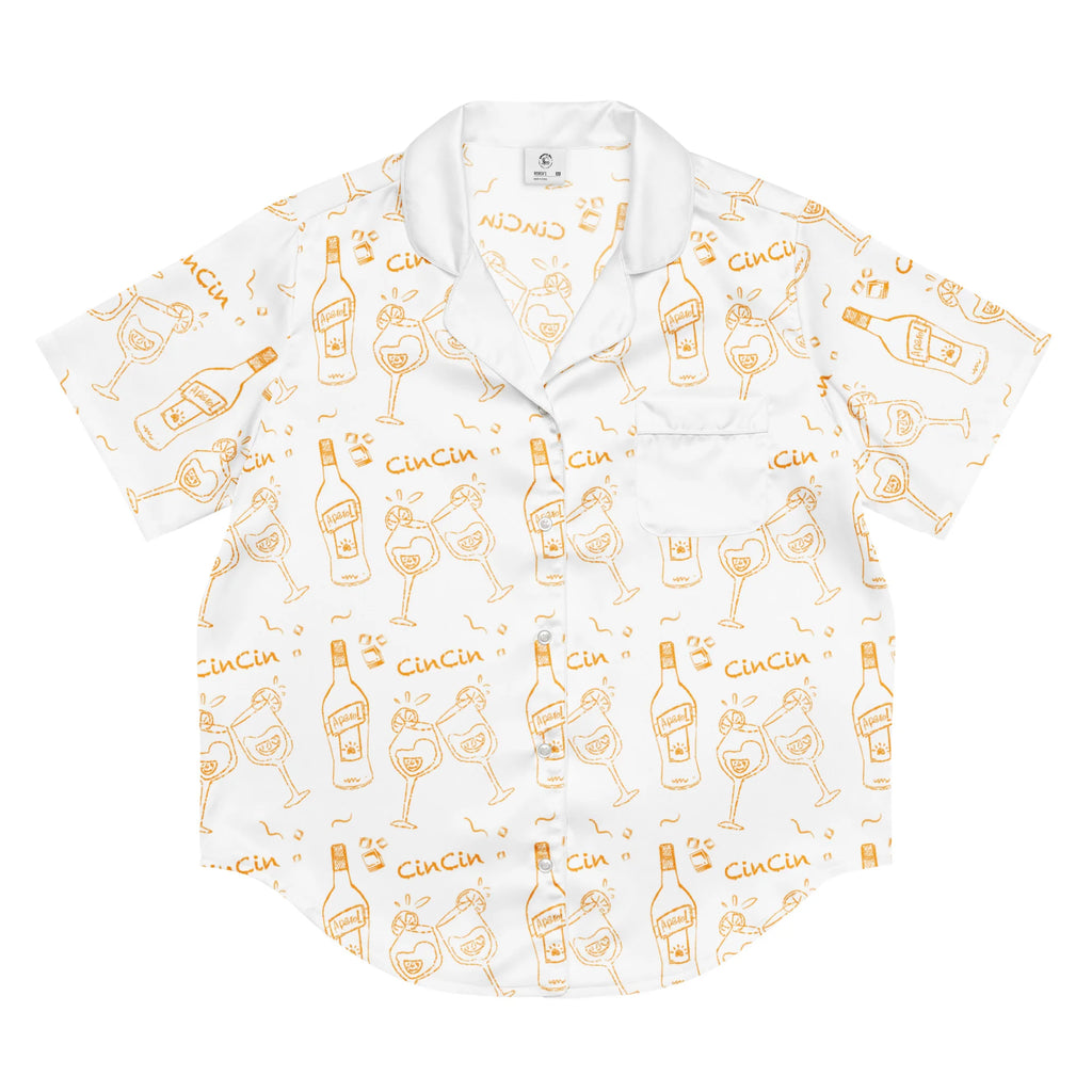 Cin Cin White Women's Pajama Set | Button-Up Shirt & Pants | Cocktail Print Loungewear | Aperitivo Pajamas | Brunch & Girls Trip Gift