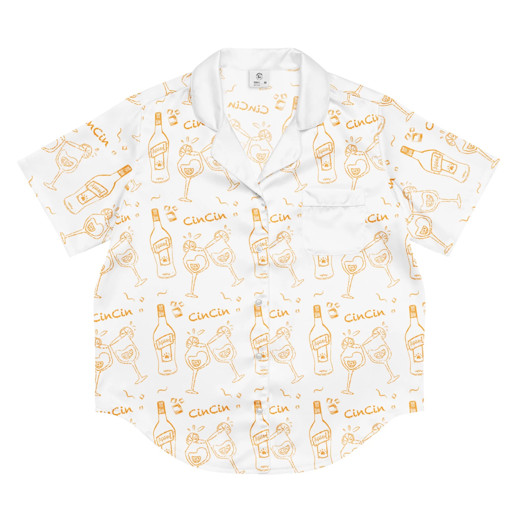 Cin Cin White Women's Pajama Set | Button-Up Shirt & Pants | Cocktail Print Loungewear | Aperitivo Pajamas | Brunch & Girls Trip Gift