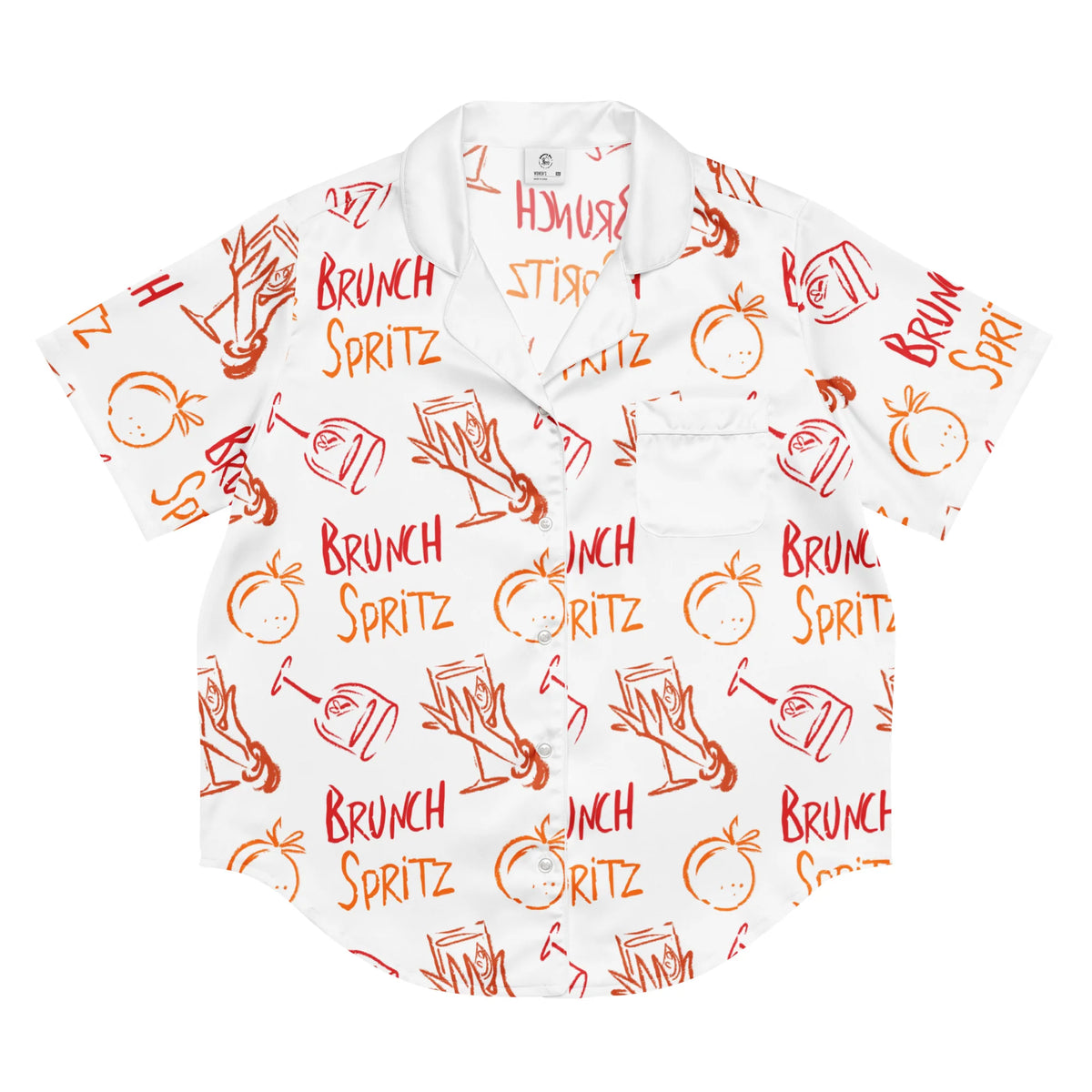 Brunch Spritz White Women's Satin Pajama Set | Button-Up Shirt & Pants | Citrus Cocktail Print Loungewear | Brunch Lover Gift