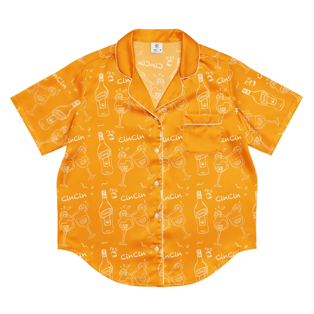 Cin Cin Orange Women's Pajama Set | Button-Up Shirt & Pants | Cocktail Print Loungewear | Aperitivo Pajamas | Brunch & Girls Trip Gift