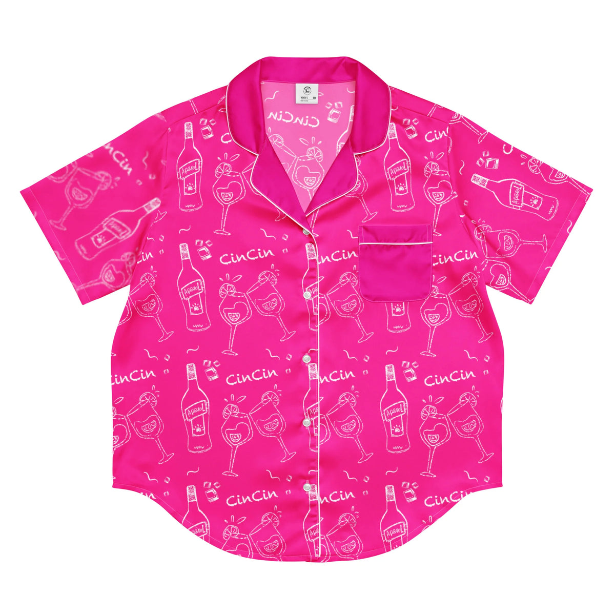 Cin Cin Pink Women's Pajama Set | Button-Up Shirt & Pants | Cocktail Print Loungewear | Aperitivo Pajamas | Brunch & Girls Trip Gift