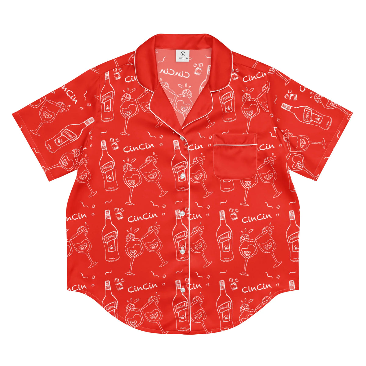 Cin Cin Red Women's Pajama Set | Button-Up Shirt & Shorts | Cocktail Print Loungewear | Aperitivo Pajamas | Brunch & Girls Trip Gift